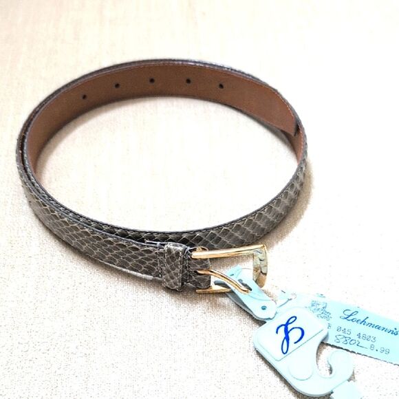 Vintage NWT Classic Green Snakeskin Leather Women's Belt Solid Brass Buckle - Picture 1 of 11